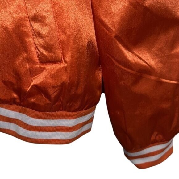 Dabwoods Orange Satin Bomber Jacket With Striped Ribbed Trim & Snap Buttons - Picture 7 of 12